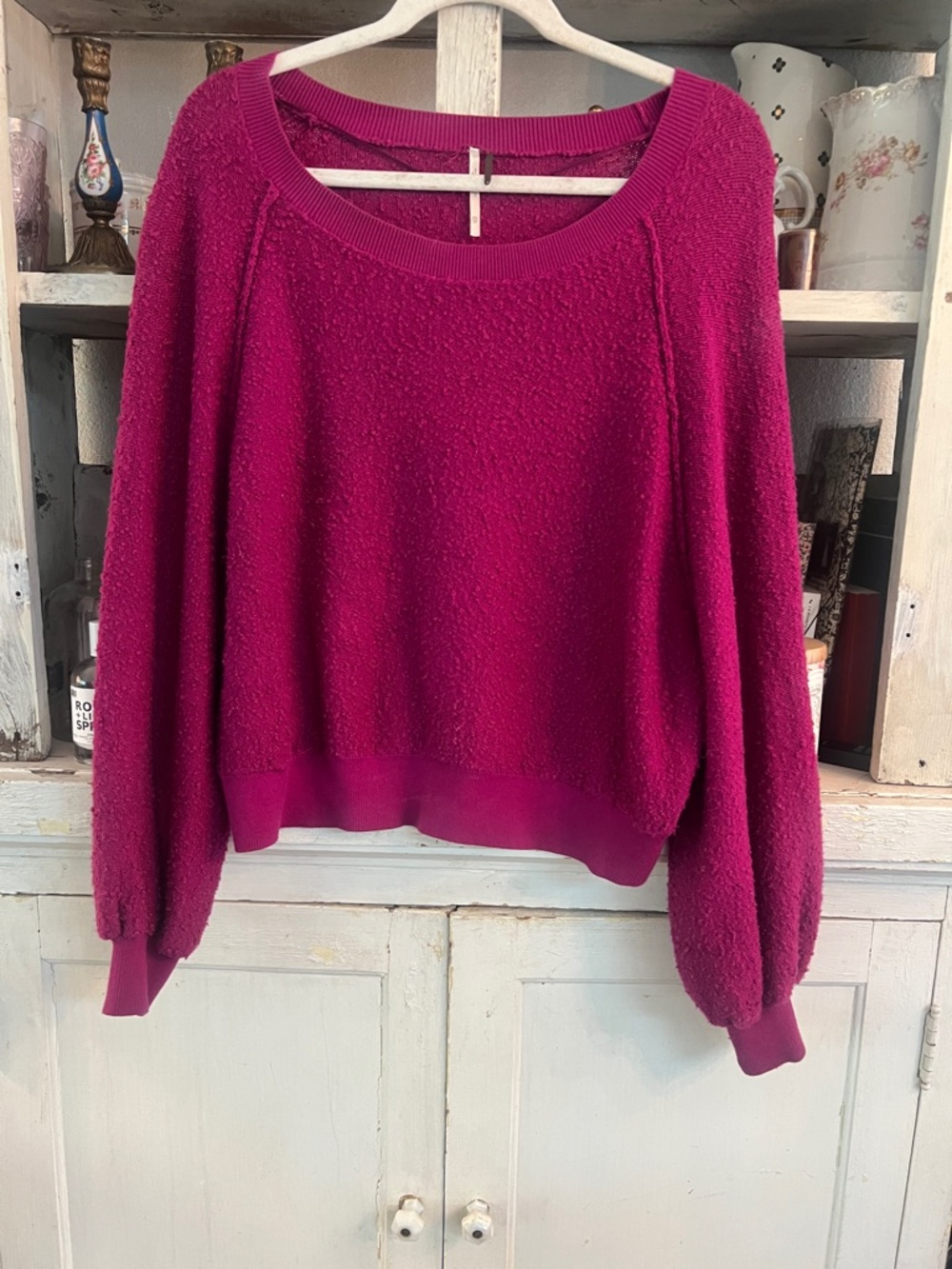 Free People Fuchsia Bubble Sleeve Crewneck Sweater Size XS excellent condition.
